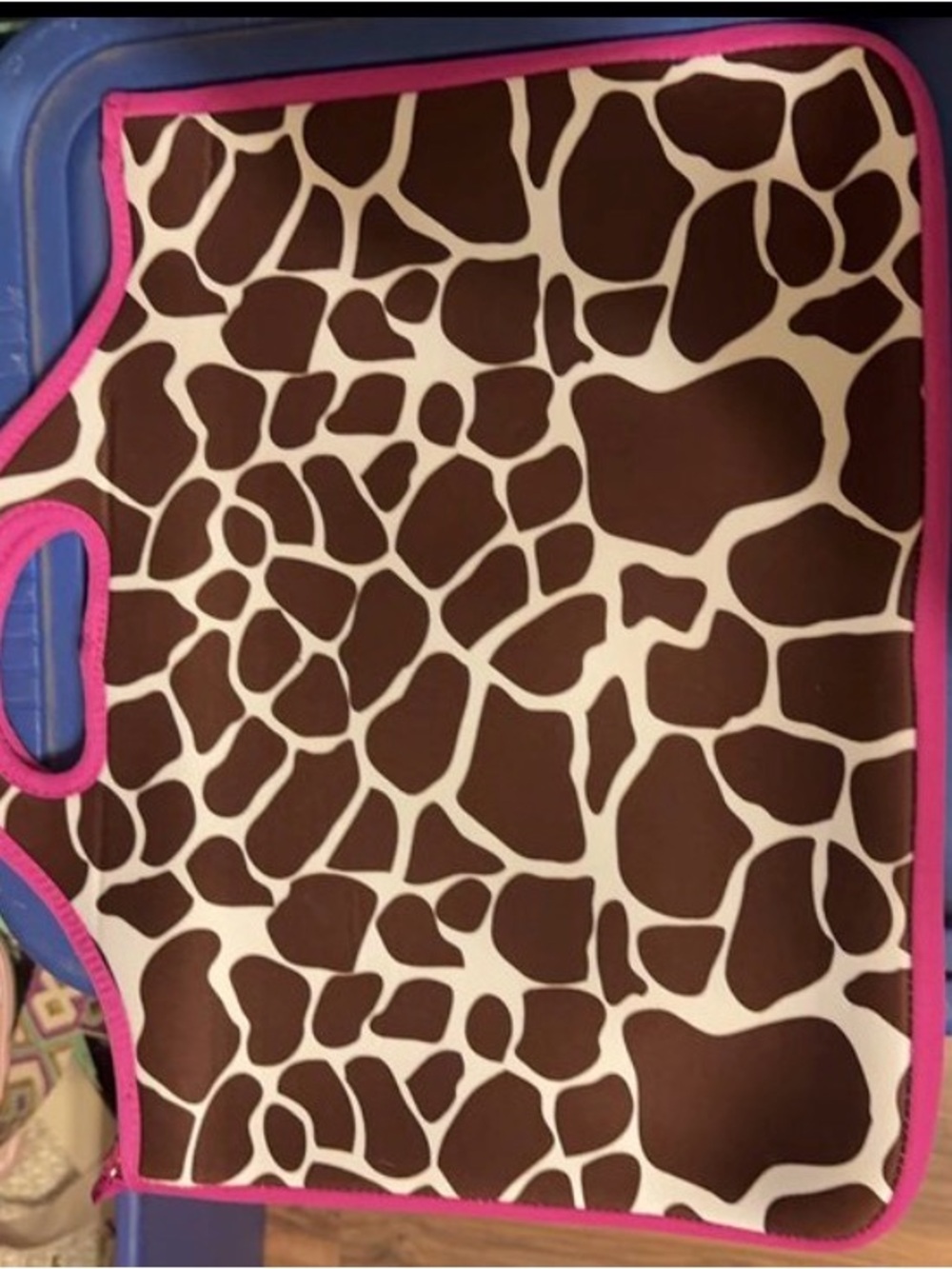 Kids Giraffe Print Neoprene Lap Desk with Pink Trim
